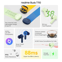 realme Buds T110 with AI ENC for calls, upto 38 hours of Playback and Fast Charging Bluetooth Headset  (Jazz Blue, True Wireless)